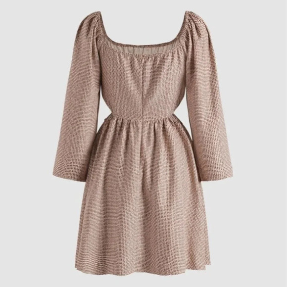 Cider Check Pattern Cut Out Long Sleeve Dress Cream Brown Sz XS - Picture 3 of 9